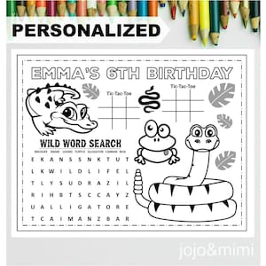 PERSONALIZED REPTILE Happy Birthday Printable Placemat Activity Coloring Page Boys Wild Reptile Birthday Party Placemat Wild One