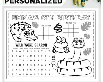 PERSONALIZED REPTILE Happy Birthday Printable Placemat Activity Coloring Page Boys Wild Reptile Birthday Party Placemat Wild One