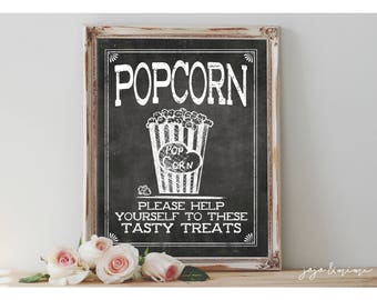 Instant 'POPCORN Please help yourself to these tasty treats' Printable Wedding or Event Sign Chalkboard Popcorn Bar Size Options