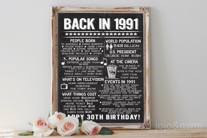 Instant 'BACK IN 1991' Printable 30th Birthday | Etsy