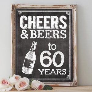 Instant 'CHEERS AND BEERS to 60 Years' Printable 8x10, 11x14 Chalkboard ...