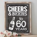 Instant 'CHEERS AND BEERS to 60 Years' Printable 8x10, 11x14 Chalkboard ...