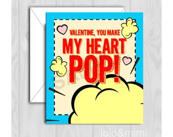 Instant POPCORN VALENTINE CARD Valentine Popcorn Valentine Printable Valentine Classroom Exchange Valentine Digital File Popcorn Favor