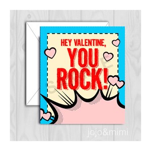CARTÃO DE DIA DOS NAMORADOS instantâneo Hey Valentine 'You Rock' para impressão Valentine Classroom Exchange Arquivo digital de Valentine Pop Candy Favor