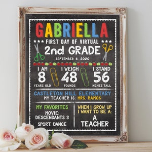 BACK TO SCHOOL Virtual Chalkboard Poster Printable Sign First Day Facts Chalkboard School Personalized Info Digital File Neutral Boy or Girl