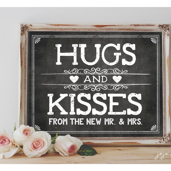 Instant 'Hugs and Kisses' Printable Sign Wedding or Event Chocolate Candy Kiss Candy Favor Digital File Chalkboard from Mr and Mrs