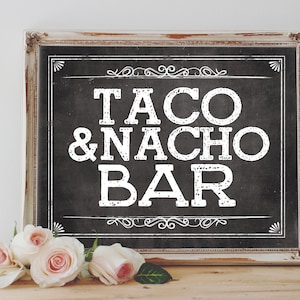 Instant &#39;TACO and NACHO BAR&#39; Printable Sign Chalkboard Printable Party Taco Bar Printable Fiesta Party Decoration