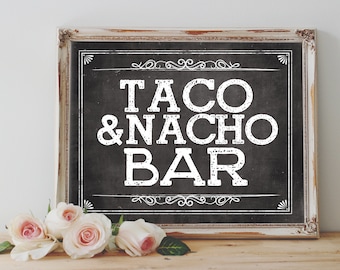 Instant 'TACO and NACHO BAR' Printable Sign Chalkboard Printable Party Taco Bar Printable Fiesta Party Decoration
