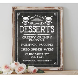 Benutzerdefinierte 'Genießen Sie unsere Halloween DESSERTS' Zeichen druckbare Tafel Halloween Hochzeit oder Event druckbare Party Dessert Tischmenü