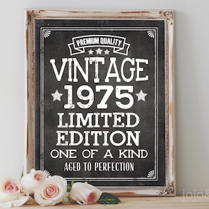 Instant 'VINTAGE 1975' Aged to Perfection Printable 50. Geburtstag Party druckbares Schild Chalkboard Vintage Meilenstein Geburtstag Digital