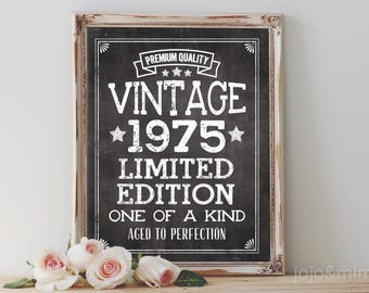 Instant 'VINTAGE 1975' Aged to Perfection Printable 50th Birthday Party Printable Sign Chalkboard Vintage Milestone Birthday Digital