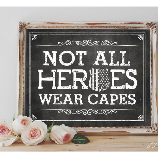 Instant 'Not all HEROES wear Capes' Printable 8x10, 11x14 Chalkboard Police Badge Retirement OR Event Printable Sign
