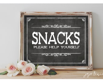 Instant 'SNACKS please help yourself' Printable Sign Chalkboard Printable Party Decor Snack Table Size Options