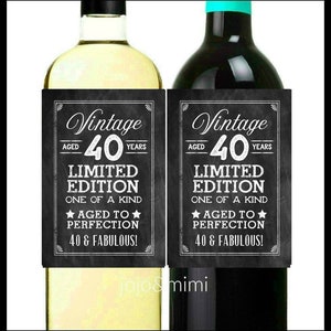 INSTANT Vintage &#39;AGED 40 YEARS&#39; Limited Edition Aged to Perfection 40 & Fabulous Printable Wine Label or Tag Milestone Birthday Gift