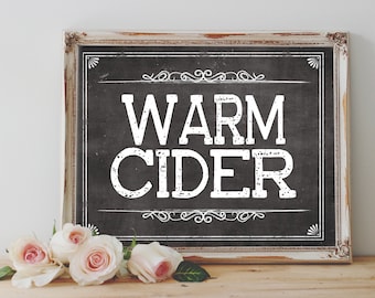 Instant 'WARM CIDER' Printable Sign Chalkboard Printable Cider Donut Table Sign Fall Event Sign Hot Apple Cider