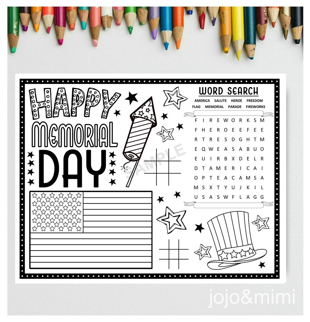 Happy MEMORIAL DAY Activity Sheet Patriotic USA Coloring Tic Tac Toe ...