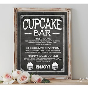 Benutzerdefinierte 'CUPCAKE MENU' druckbare Zeichen Tafel druckbare Dessert Tabelle Cupcake Menü Zeichen Hochzeit Alle Event-Größenoptionen