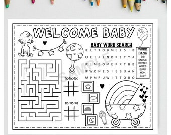 Instant BABY SHOWER ACTIVITY Printable Baby Shower Kids Activity Page Baby Shower Printable Game Baby Word Search Baby Match Game