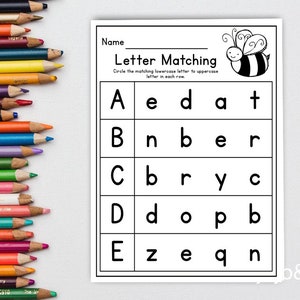 Aprenda las letras mayúsculas y minúsculas Hojas de trabajo para imprimir Reconocimiento de letras Hoja de trabajo para el hogar y la escuela Coincidencia de letras