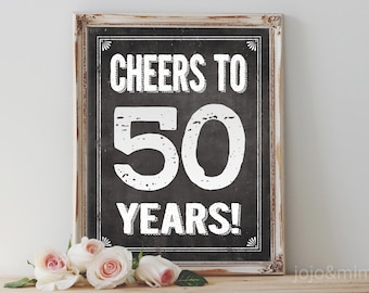 Instant CHEERS TO 50 YEARS Printable 50th Birthday Party Sign Party Printable Chalkboard Vintage Party Decor