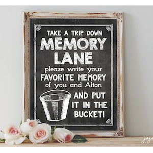 Personalized MEMORY LANE Printable Digital Chalkboard Leave your favorite memory in the bucket Sign Size Options