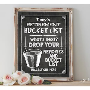 Personalisierte Ruhestand Bucket List Druckbare Ruhestand Party Tafel ERINNERUNGEN und BUCKET LIST Vorschläge unterzeichnen