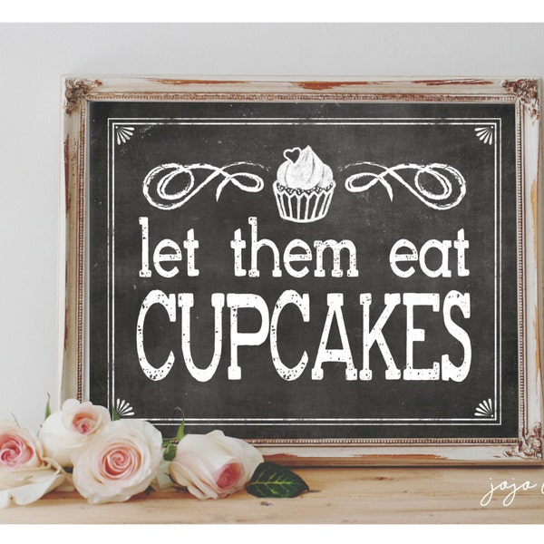 Instant 'Let them eat CUPCAKES' Printable Sign Chalkboard Printable Party Decor Dessert Cupcake Table Chalkboard 3 Size Options