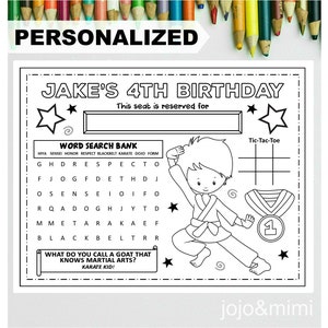 PERSONALIZED KARATE Happy Birthday Printable Placemat Activity Birthday Coloring Birthday Party Placemat Karate Dojo Party