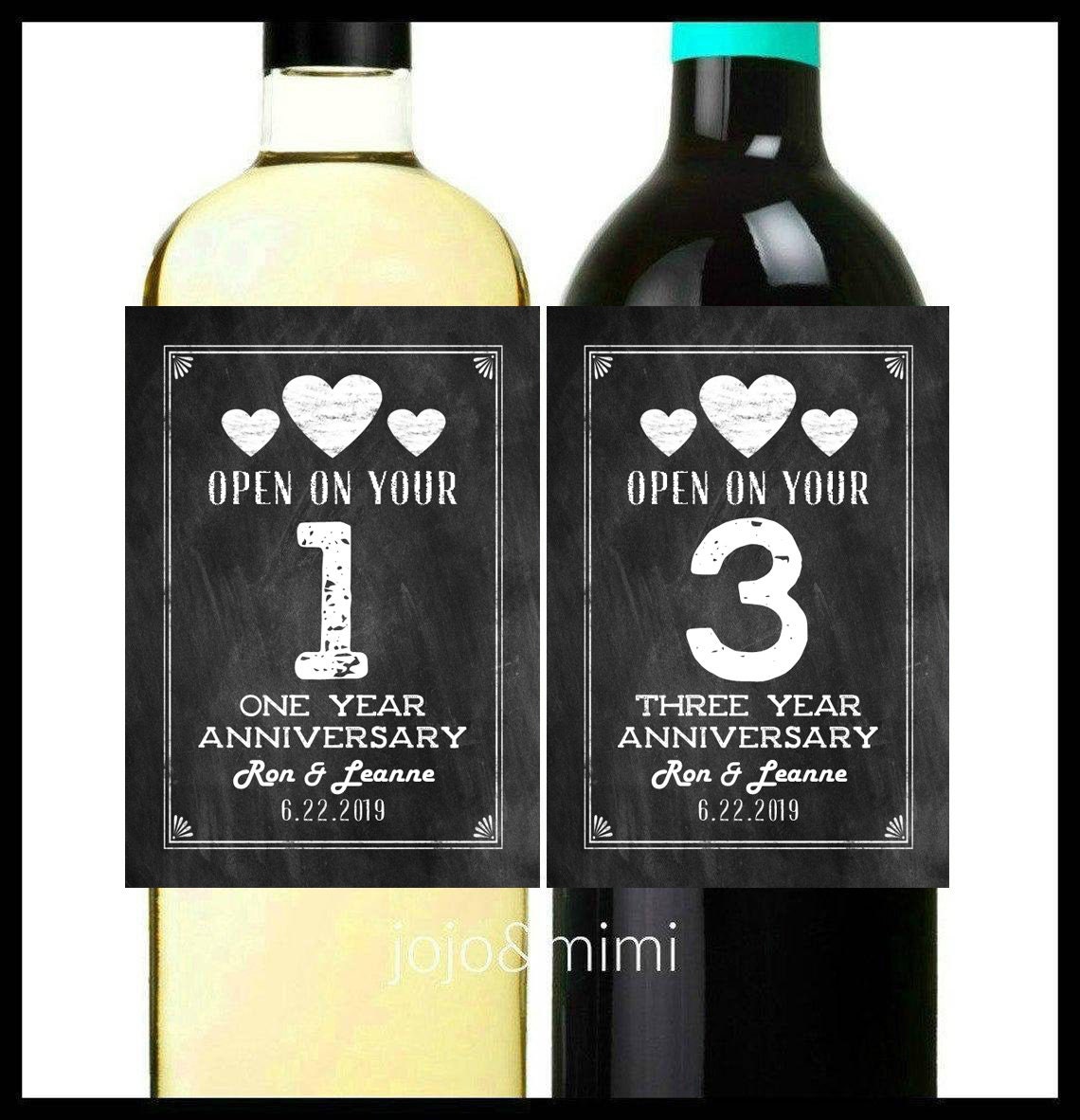 Personalized Wine Label 'Open on your Anniversary' 1,3,5 10 Year Printable Anniversary Wine Label or Tag Wedding Wine Milestone