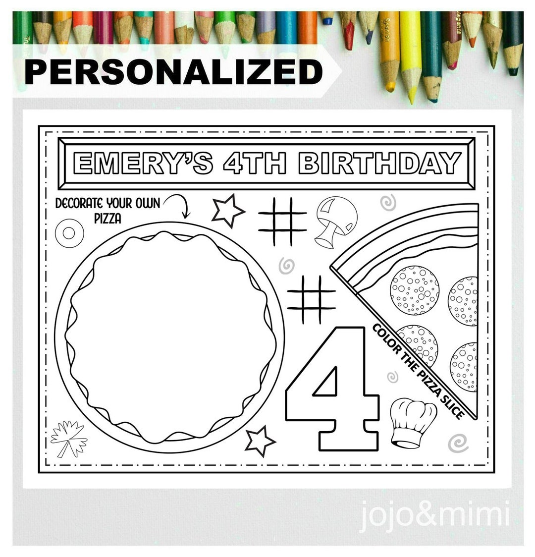 PIZZA Birthday, Printable Placemat Activity, Birthday Coloring ...