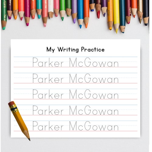 personalized writing practice worksheet printable name tracing etsy