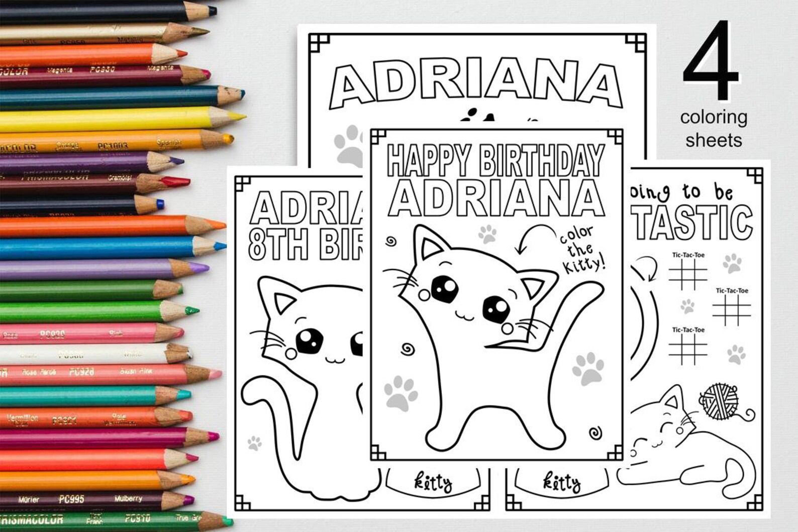 Personalized CAT HAPPY BIRTHDAY Printable Coloring Pages | Etsy