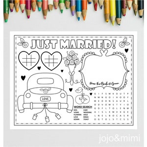 WEDDING Printable Placemat Wedding Day Activity Kids Activity Just Married Printable Activity Page Word Search Coloring Sheet