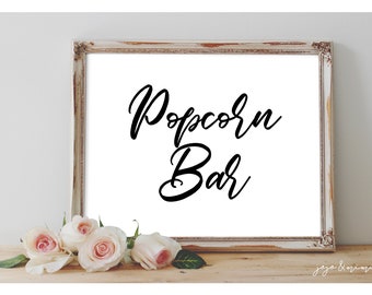 Instant 'POPCORN BAR' Printable Wedding Birthday Graduation Event Popcorn Table Treat Station Simple Sign Popcorn Sign