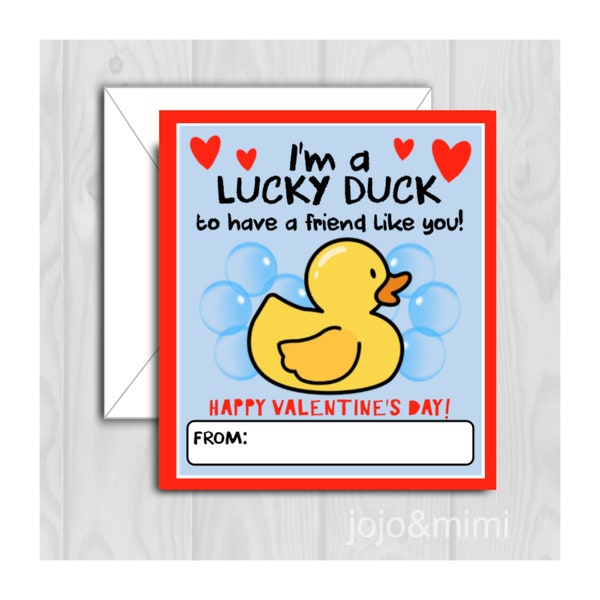 Instant VALENTINE CARD Rubber Duck Printable Valentine Classroom Exchange Preschool Valentine Digital File Instant Download