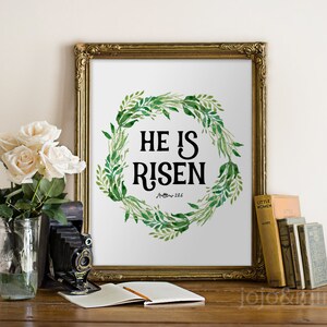 Printable &#39;He is Risen&#39; Matthew 28:6 Scripture Art Digital Art Printable Wall Decor Easter Art Printable Inspiration Wall Decor