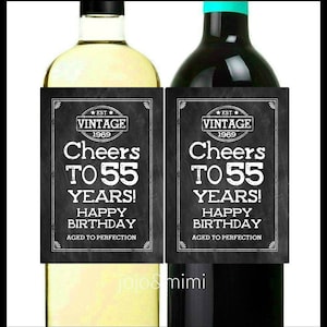 INSTANT &#39;Cheers to 55 Years&#39; Happy Birthday Aged to Perfection Vintage 1969 Printable Wine Label or Tag Birthday Party
