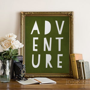 Printable &#39;Adventure&#39; Kids Nursery Art Forest Digital Art Printable Wall Decor Travel Quote Adventurer Print Typography