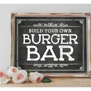 Instant &#39;BURGER BAR&#39; Build Your Own Printable Hamburger Station Chalkboard Party Decor Burgers and Dogs Picnic Birthday Size Options