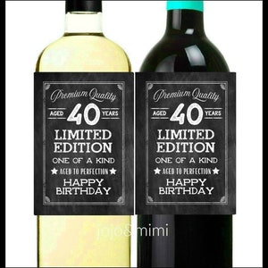 INSTANT &#39;AGED 40 YEARS&#39; Limited Edition Aged to Perfection Happy Birthday Printable Wine Label or Tag Milestone Birthday Gift
