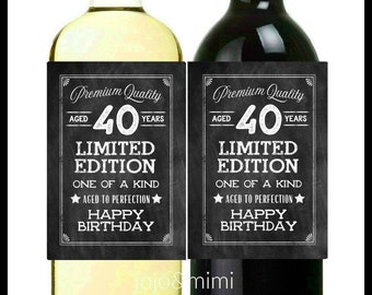 INSTANT 'AGED 40 YEARS' Limited Edition Aged to Perfection Happy Birthday Printable Wine Label or Tag Milestone Birthday Gift
