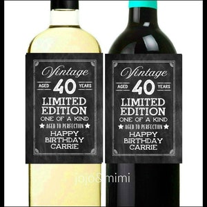 Personalized 'Vintage Aged 40 Years Printable Birthday Wine Label Chalkboard Digital File Birthday Bottle Label or Tag ANY YEAR