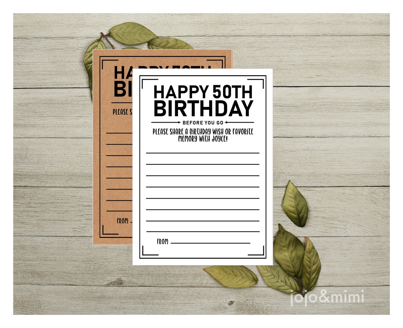 Personalized 'happy 50th Birthday' Printable Birthday Wish or Favorite ...