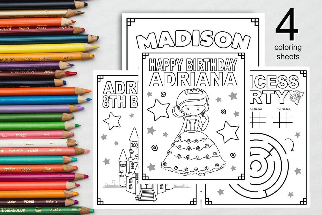 Personalized PRINCESS HAPPY BIRTHDAY Printable Coloring Sheets Birthday ...