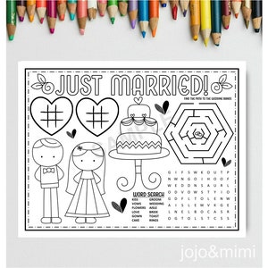 WEDDING Printable Placemat Wedding Day Activity Kids Activity Just Married Printable Activity Page Word Search Coloring Sheet