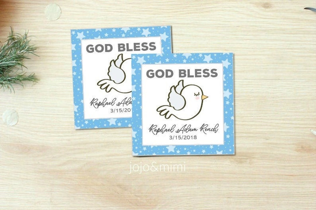 GOD BLESS Tag Baptism Christening Printable Thank You Tag or Sticker ...