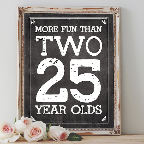 Instant ''More FUN than two 25 Year Olds' Printable 50th Birthday Sign Party Chalkboard Cheers to 50 Years Milestone Birthday Party