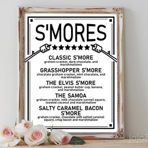 CUSTOM 'S'MORES MENU' Druckbares Schild Druckbare Party Hochzeitsveranstaltung Party Schild S'more Menütabellengrößenoptionen