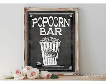 Instant 'POPCORN BAR' Printable Wedding or Event Sign Chalkboard Popcorn Bar Size Options Popcorn Bar Digital Sign