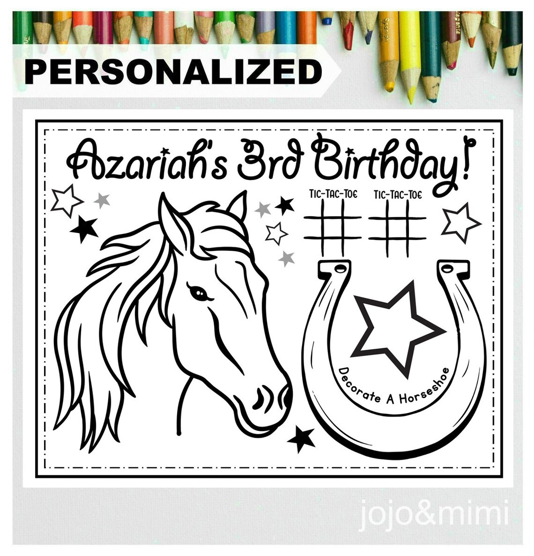 PERSONALIZED Horse Happy Birthday Printable Placemat Activity Coloring ...
